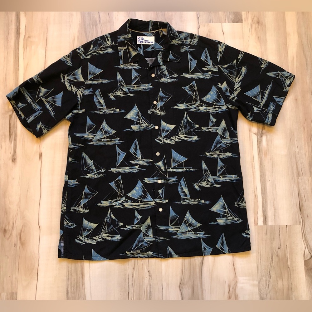 reyn spooner Catamaran Boat Short-Sleeve Button-Up Shirt Cotton Tencel Hawaii